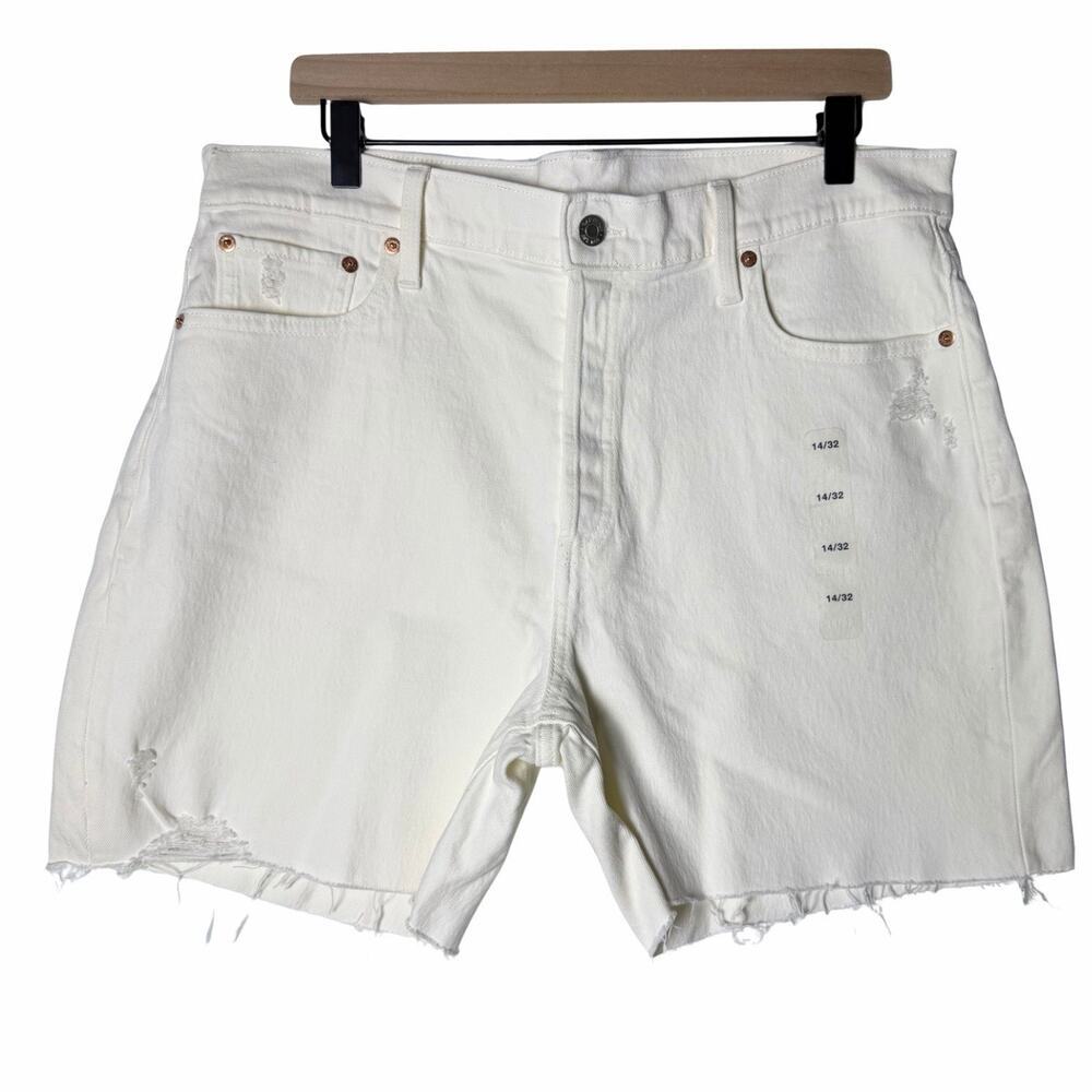 Gap Shorts White Cheeky Midi Short High Rise Denim Button Fly Women's size 14/32